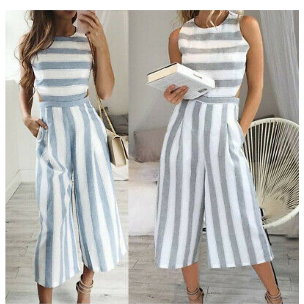 Striped Sleeveless Summer Jumpsuit size Small - Picture 6 of 8